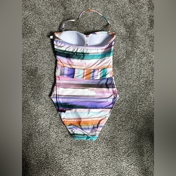 La Blanca Ocean Tides Bandeau Mio Swimsuit 6 Built in Bra Halter Retro #LB1JA10 - Picture 14 of 15